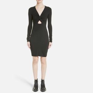 *NEW*. T by Alexander Wang Twist Front Body-Con Long Sleeve Dress Black